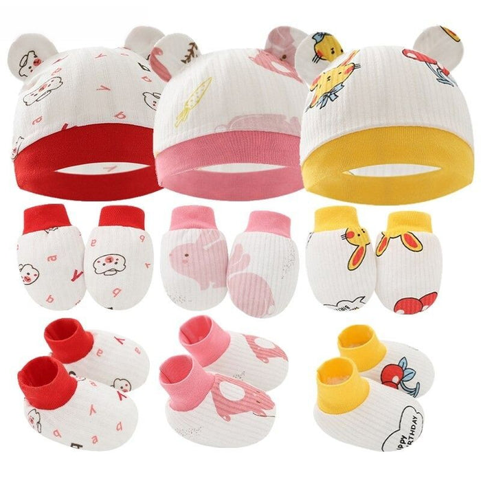 New Born Baby 3 Pcs Hat, Gloves And Foot Cover Set