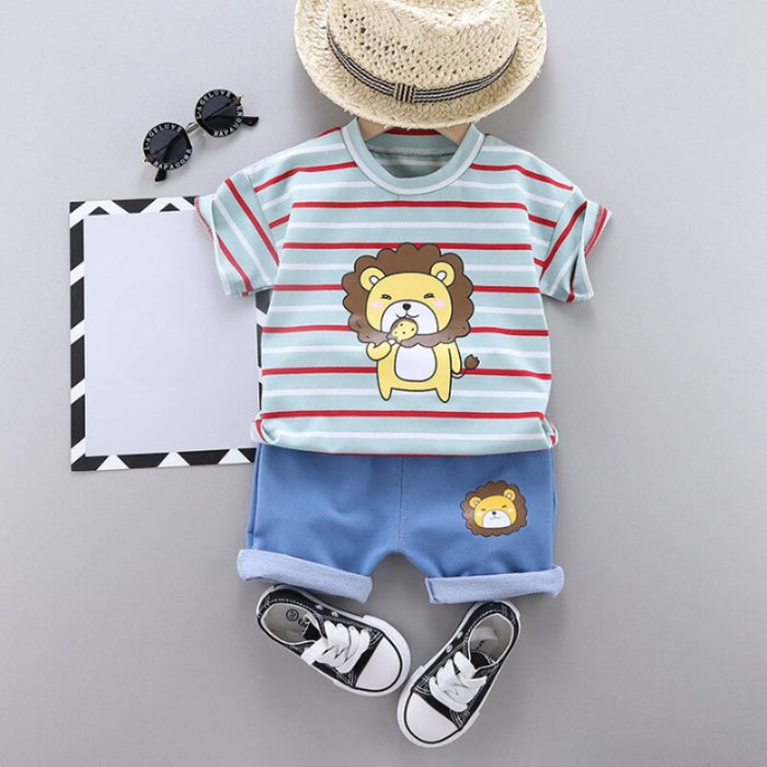 Crazy Lion Print T-shirt And Shorts For Children's