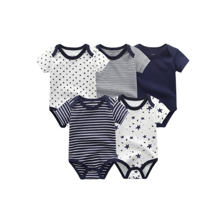 Printed 5Pcs Newborn's Baby Bodysuit Set