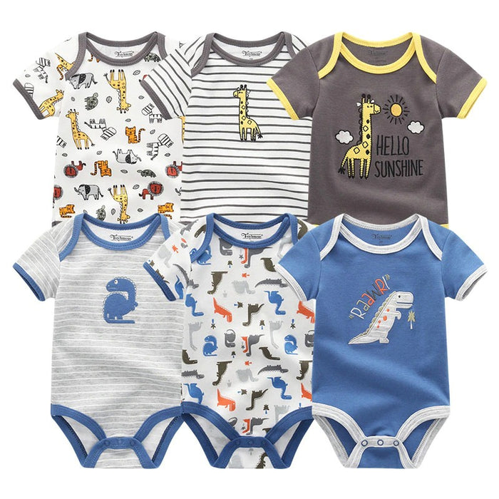 Multicolor Short Sleeve Unisex Baby Rompers