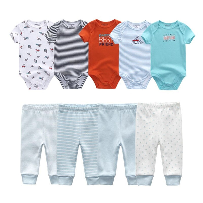 Multicolor Fall Bodysuits And Long Cotton Pant Set For Toddlers