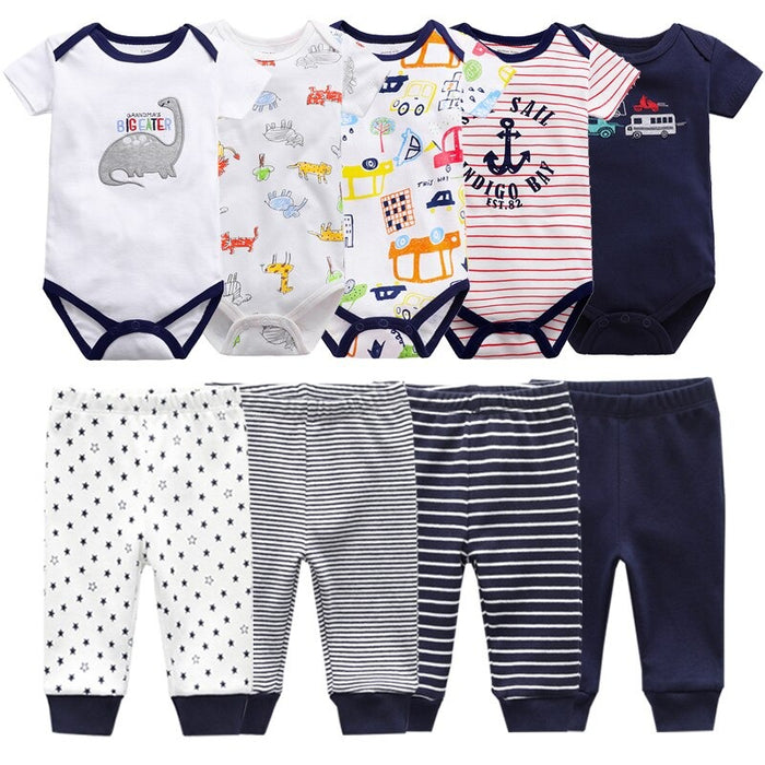 Multicolor Fall Bodysuits And Long Cotton Pants For Toddlers