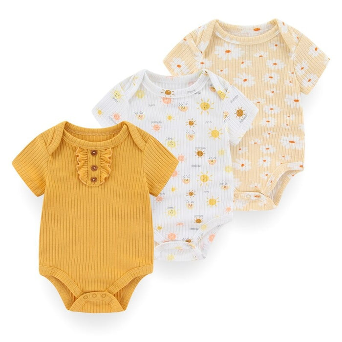 Cotton Romper 3Pcs Short Sleeve Baby Bodysuit Set