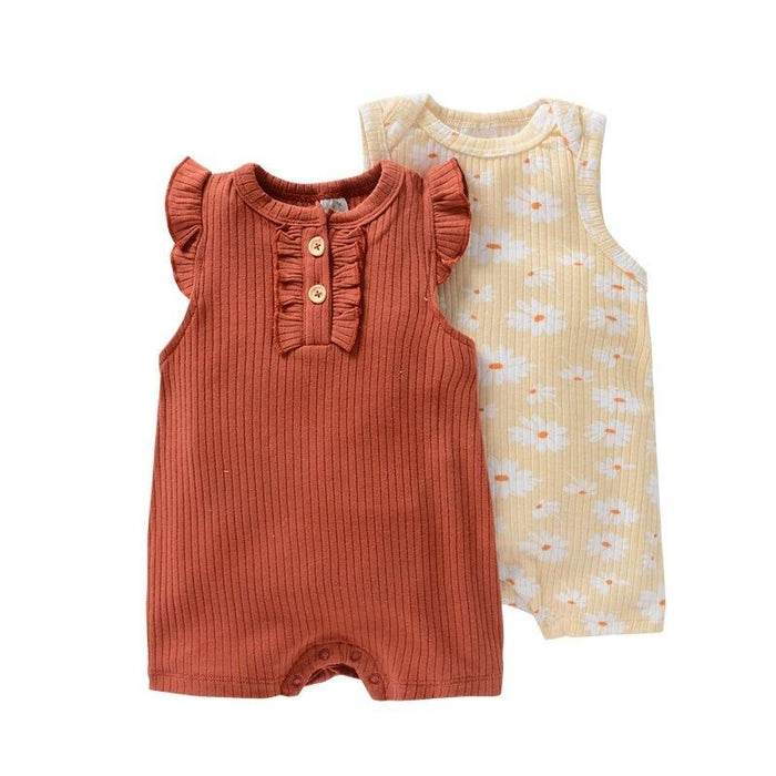 2Pcs Girl Baby's Sleeveless Romper Bodysuits