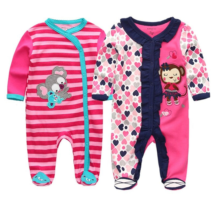 2 Pcs Long Sleeved Baby Sleeper Printed Romper