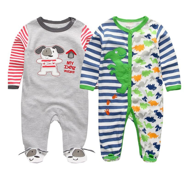 2 Pcs Long Sleeved Baby Sleeper Printed Romper