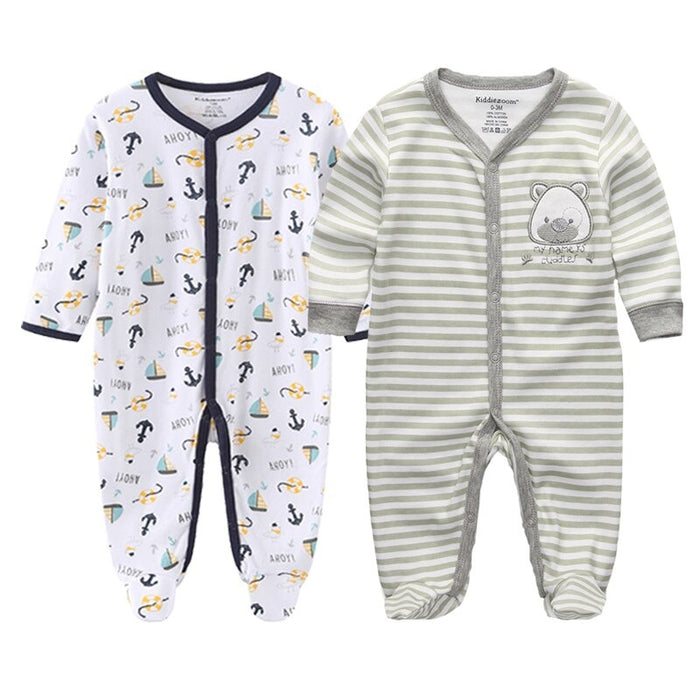 2 Pcs Long Sleeved Baby Sleeper Printed Romper