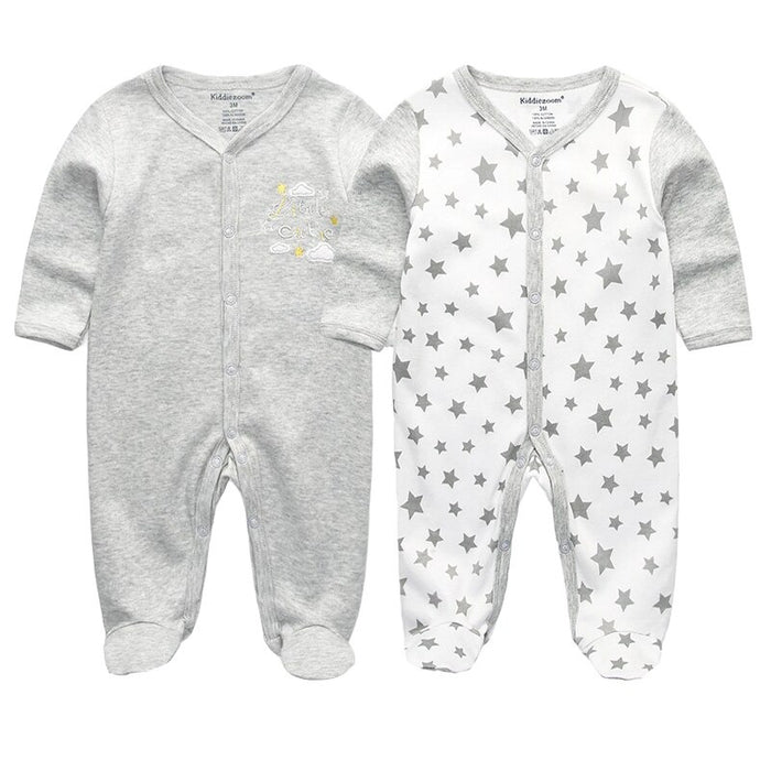 2 Pcs Long Sleeved Baby Sleeper Printed Romper