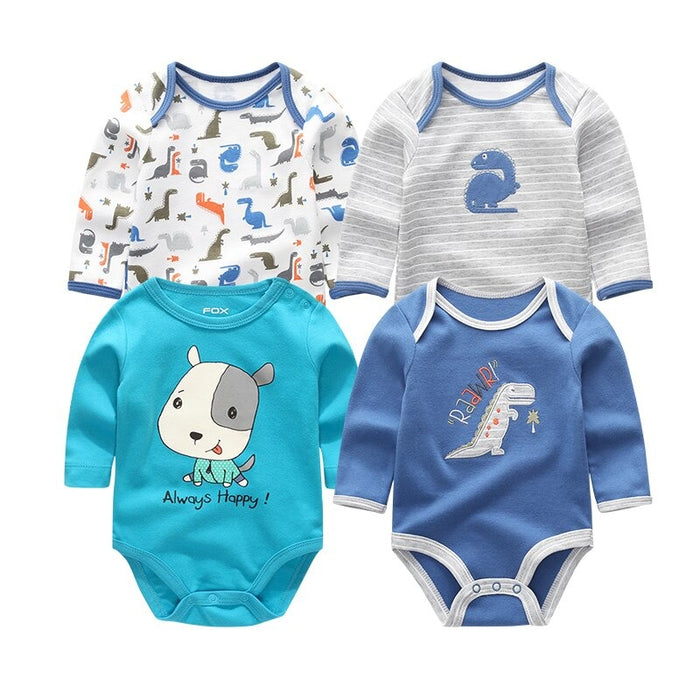 Unisex Long Sleeves Baby Rompers (Pack Of 4)