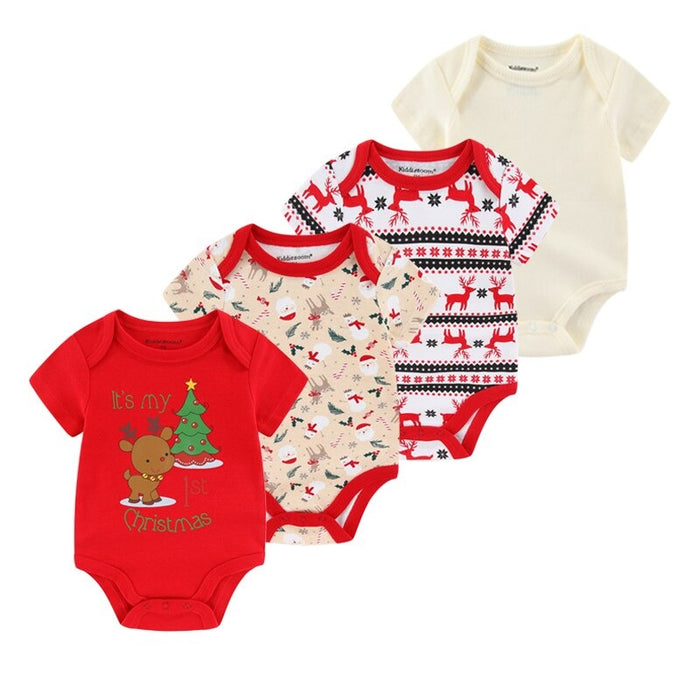 4Pcs Short Sleeve Cotton Jumpsuit Set For Newborn Baby