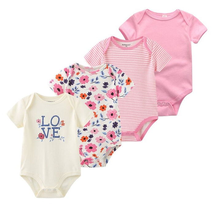 4Pcs Short Sleeve Cotton Jumpsuit Set For Newborn Baby