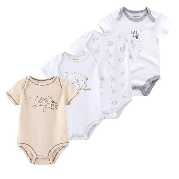 4Pcs Short Sleeve Cotton Jumpsuit Set For Newborn Baby