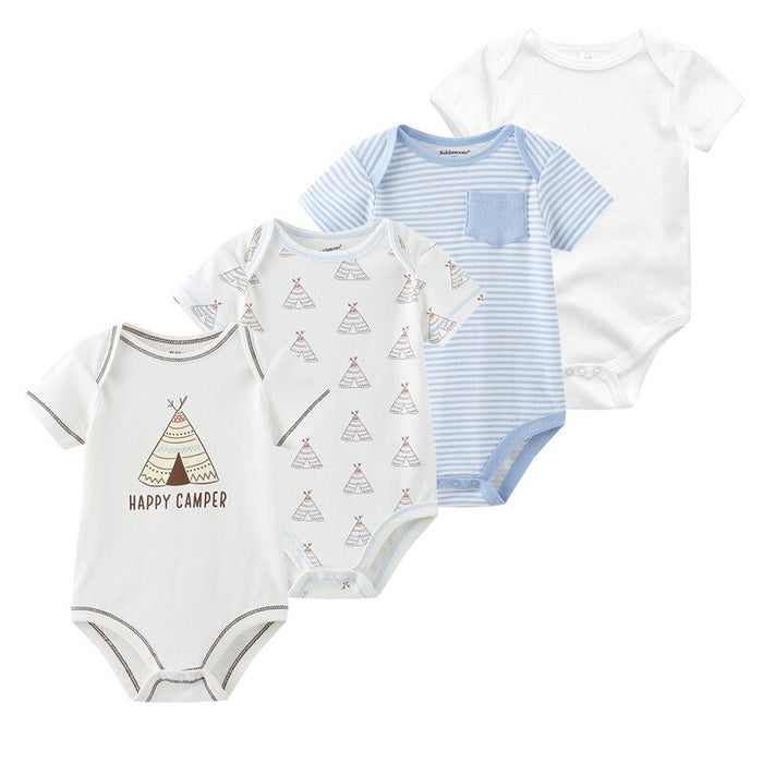 4Pcs Short Sleeve Cotton Jumpsuit Set For Newborn Baby