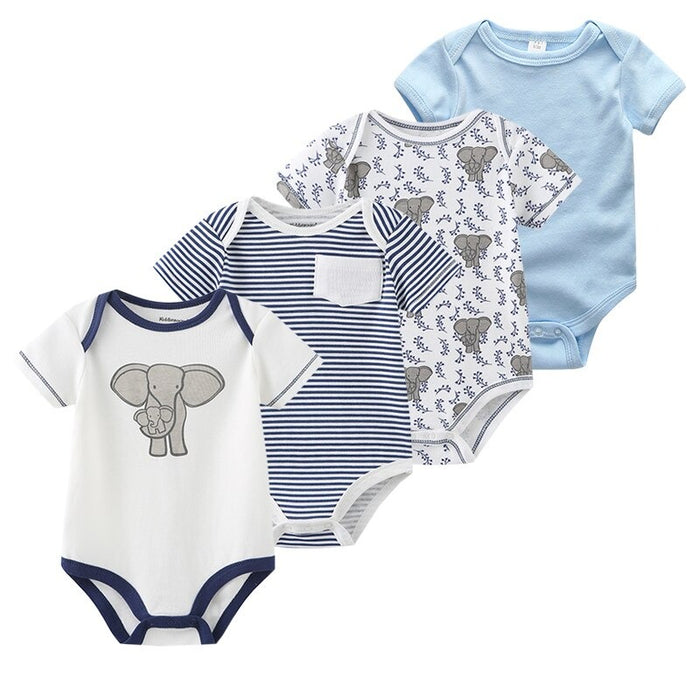4Pcs Short Sleeve Cotton Jumpsuit Set For Newborn Baby