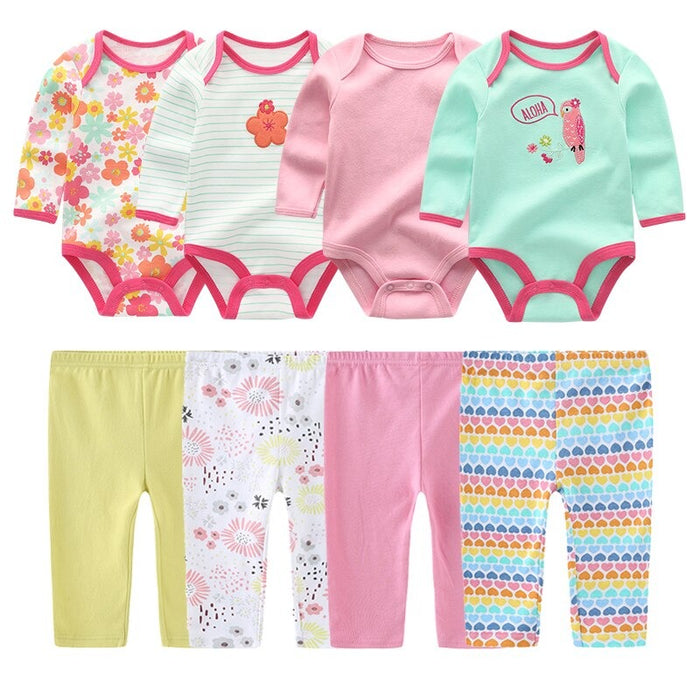 8 Pcs Bodysuit & Pants Autumn Clothes Set