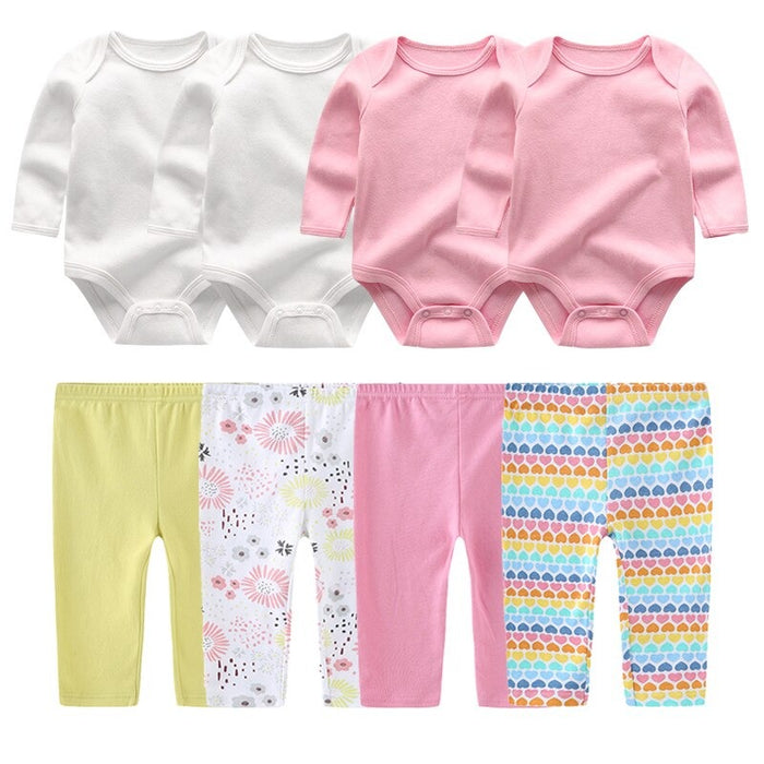 8 Pcs Bodysuit & Pants Autumn Clothes Set