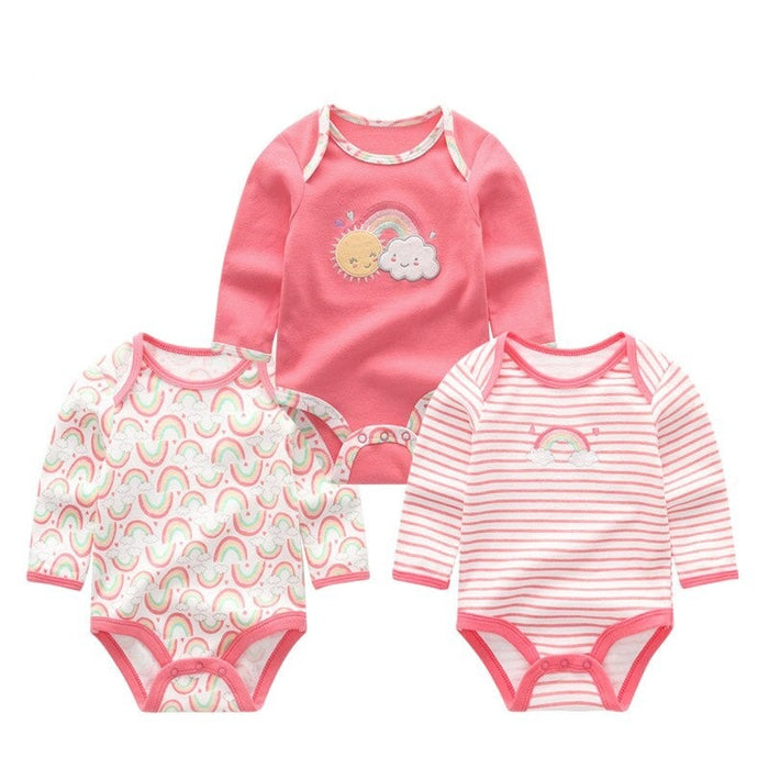 3Pcs Long Sleeve Printed Baby Wear Jumpsuits