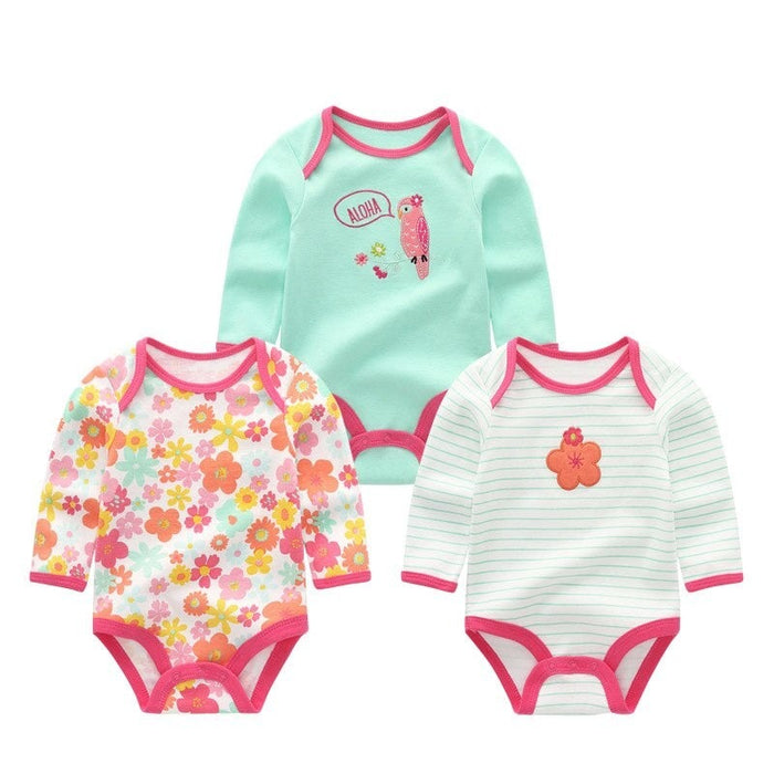 3Pcs Long Sleeve Printed Baby Wear Jumpsuits