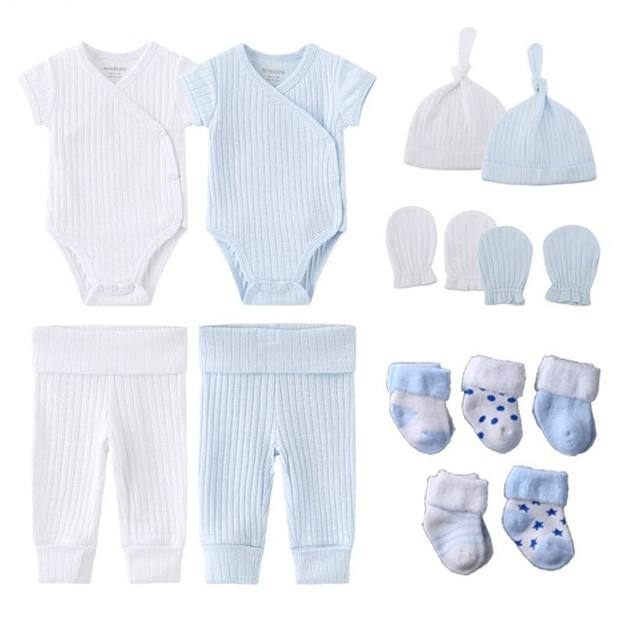 Cotton Bodysuits Set With Pants Hat Gloves & Socks For Newborns