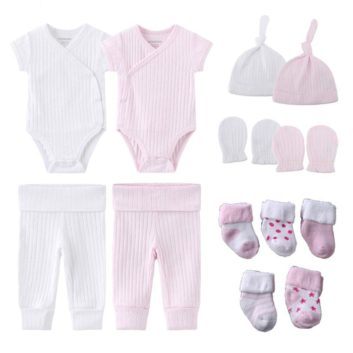 Cotton Bodysuits Set With Pants Hat Gloves & Socks For Newborns