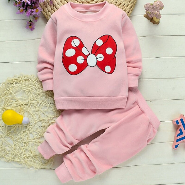 Girls Autumn Wear Cartoon Dot Bow Dresses