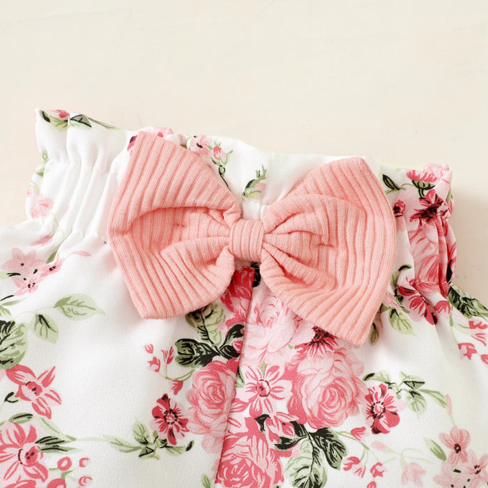 Newborn Baby Girl Short Ruffled Sleeve 3 Pcs Clothes Set