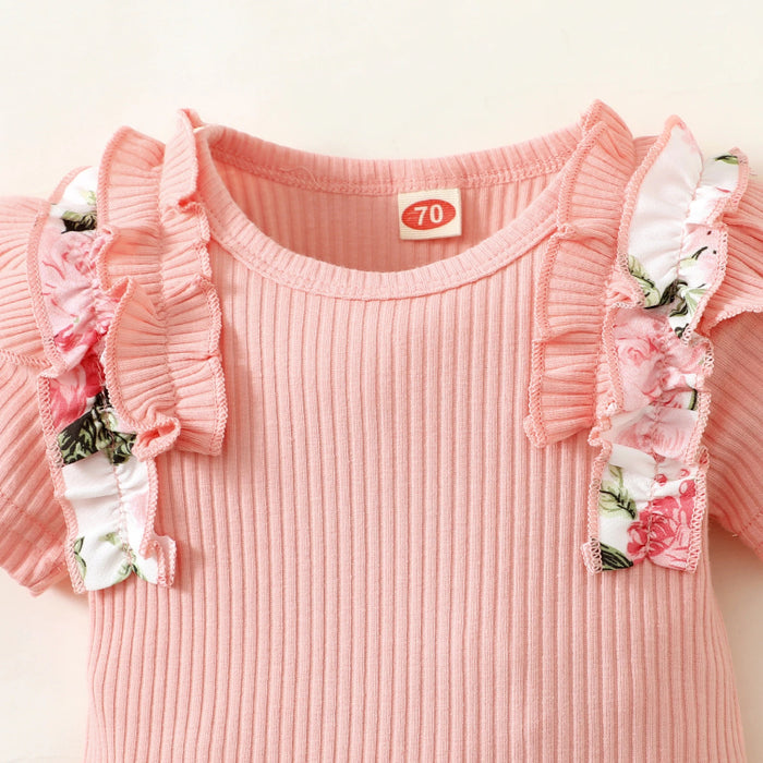 Newborn Baby Girl Short Ruffled Sleeve 3 Pcs Clothes Set