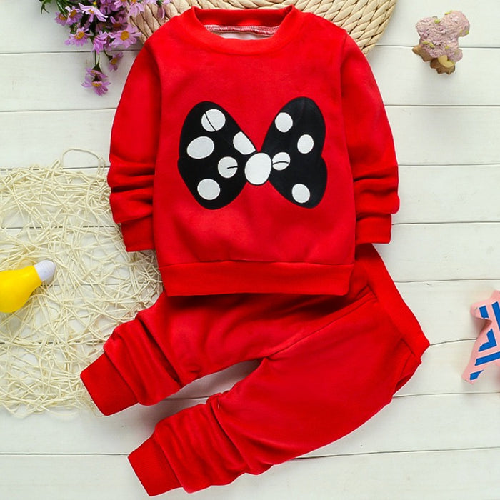 Girls Autumn Wear Cartoon Dot Bow Dresses