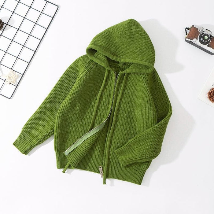 Kids Winter Solid Sweater Hooded Coat