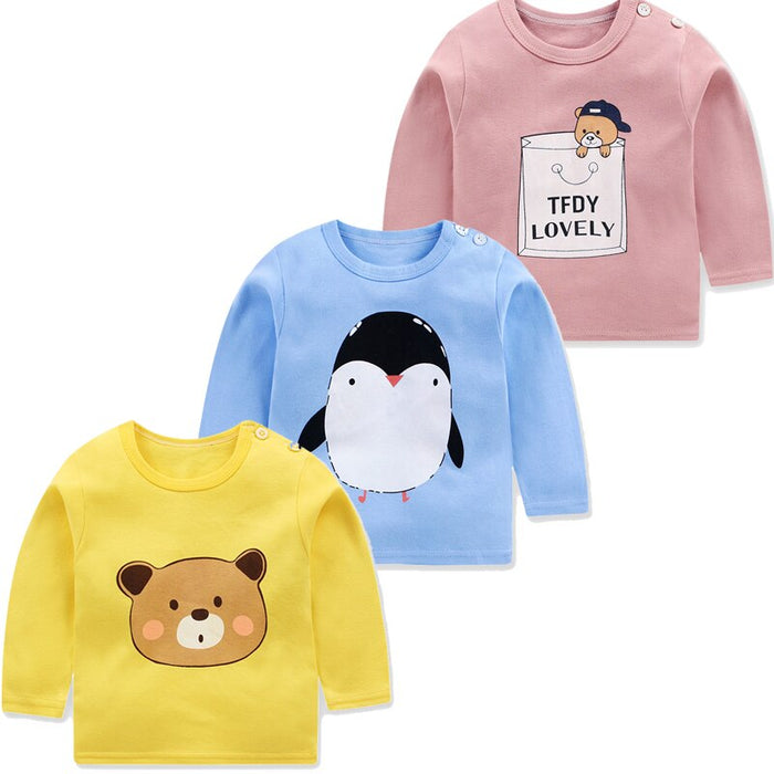 3Pcs Printed Cotton Long Sleeves T-Shirts Set For Baby