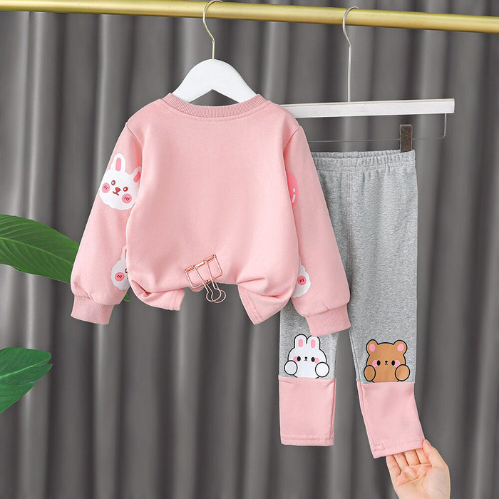 Long Sleeve Cartoon Animal Print Sweater & Pants Set