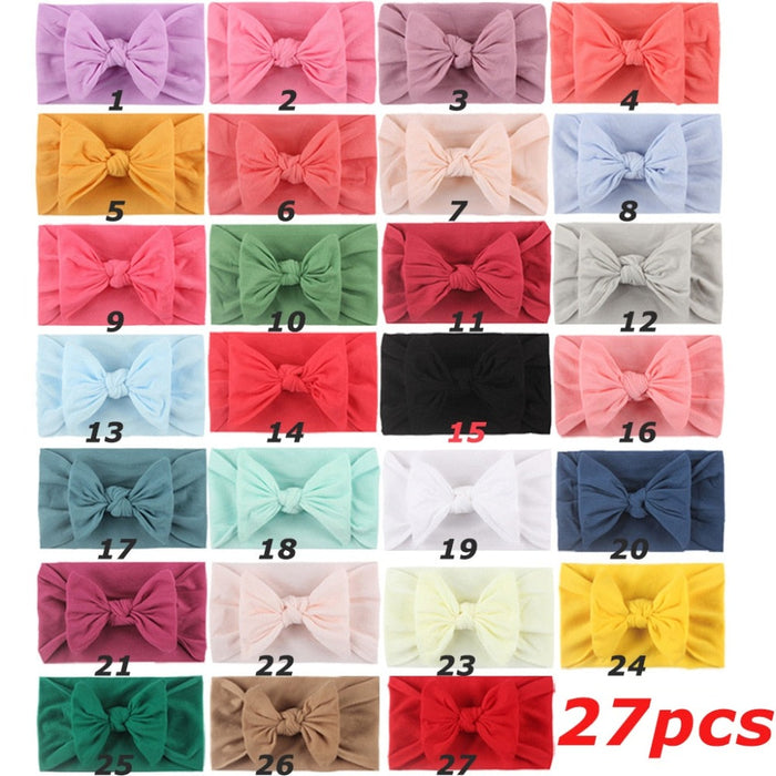 27 Piece Of Solid Color Bow Headband For Girls