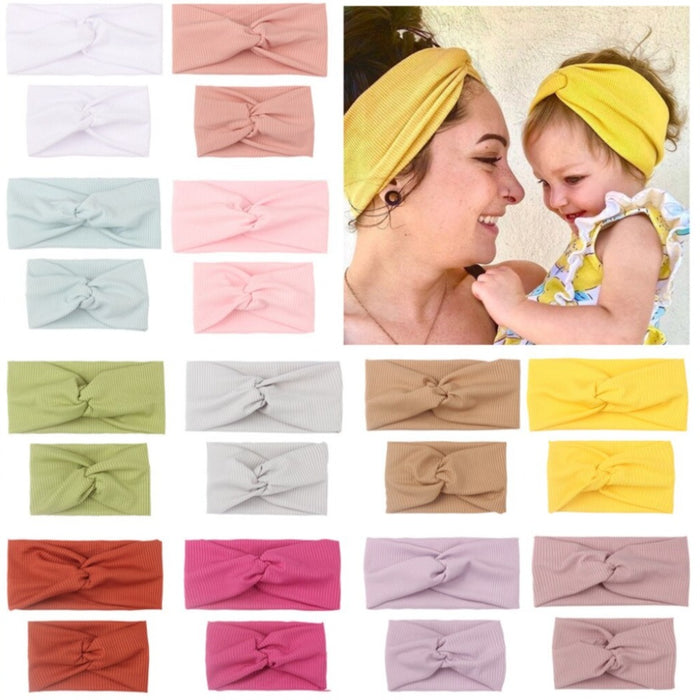 12Pcs Mom & Girl Baby Matching Solid Headband Set