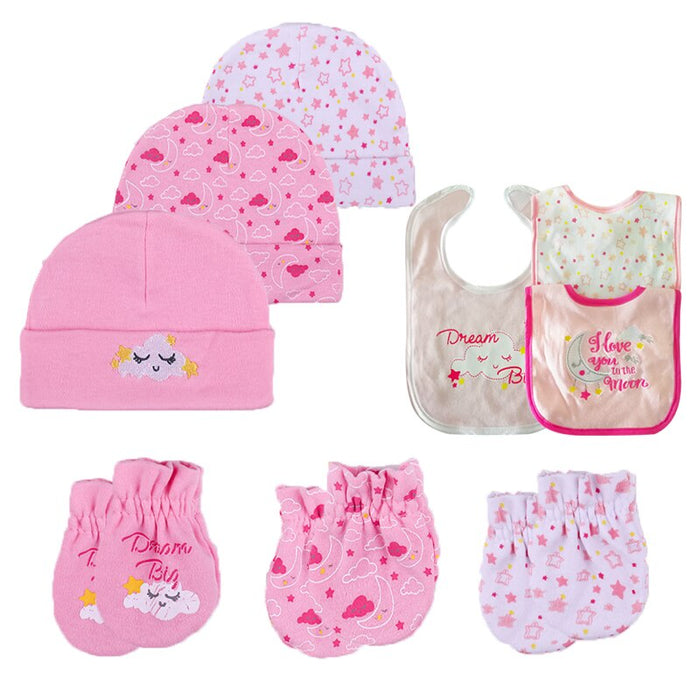 3Pcs Unisex Baby Cartoon Print Hat, Glove And Bibs Set