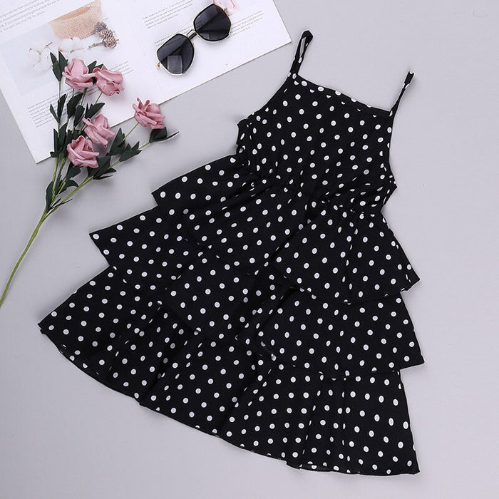 Short-Sleeved Denim Jacket And Polka Dot Suspender Skirt Set