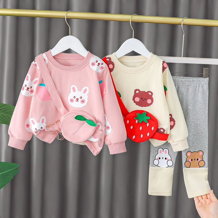 Long Sleeve Cartoon Animal Print Sweater & Pants Set