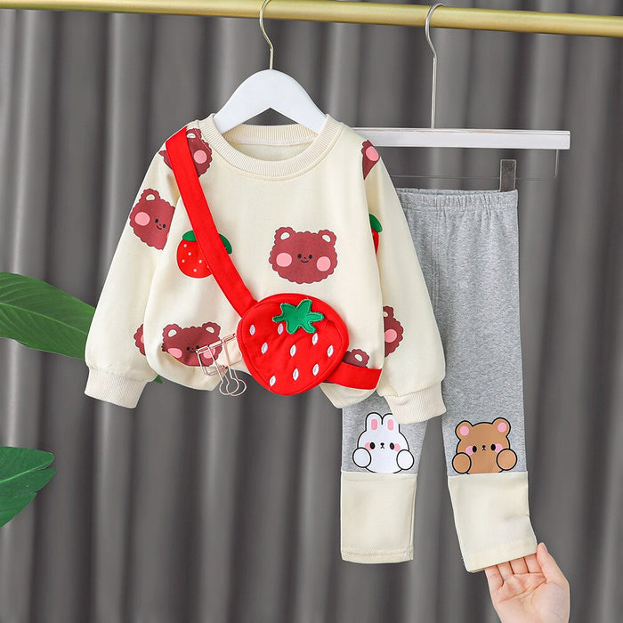 Long Sleeve Cartoon Animal Print Sweater & Pants Set