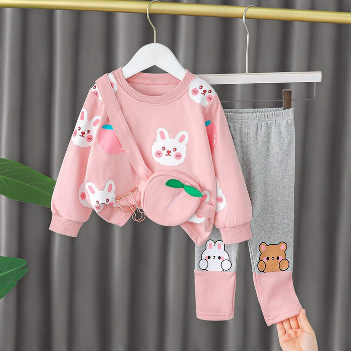 Long Sleeve Cartoon Animal Print Sweater & Pants Set