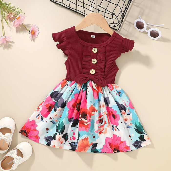 Flowers Print Party Outdoor Dresses For Girls