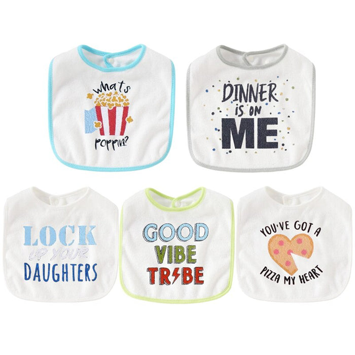 5Pcs Cotton Cartoon Print Baby Bibs