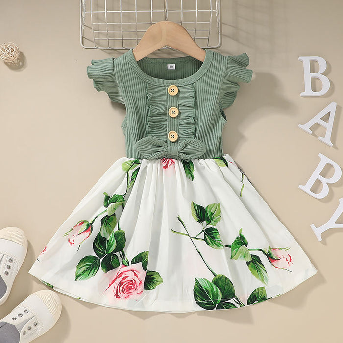 Flowers Print Party Outdoor Dresses For Girls