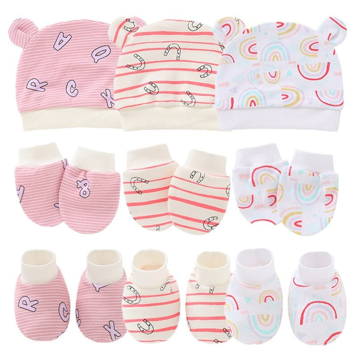 Solid Color Newborn Baby Hat, Gloves And Foot Cover Accessories