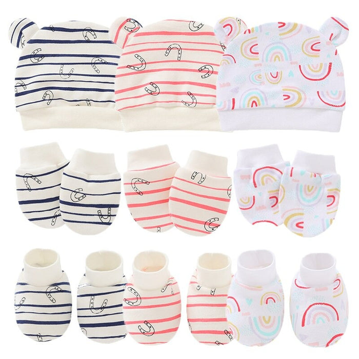 Solid Color Newborn Baby Hat, Gloves And Foot Cover Accessories