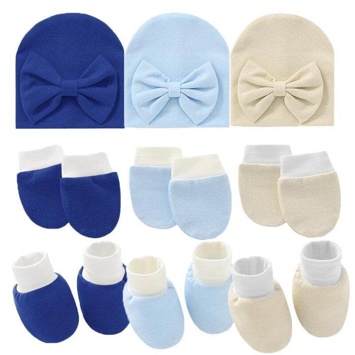 Solid Color Newborn Baby Hat, Gloves And Foot Cover Accessories