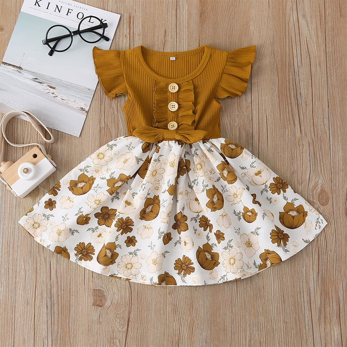 Flowers Print Party Outdoor Dresses For Girls