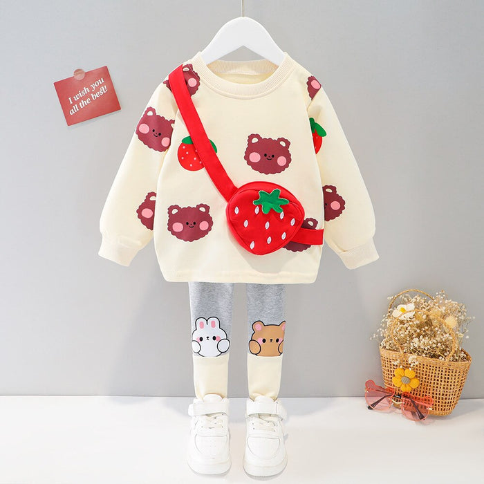 Long Sleeve Cartoon Animal Print Sweater & Pants Set