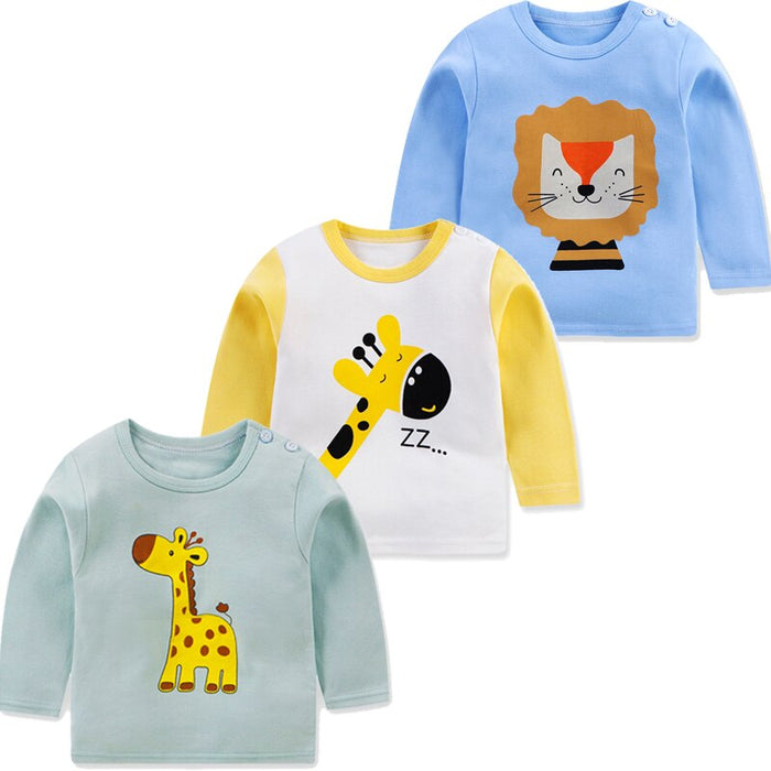 3Pcs Printed Cotton Long Sleeves T-Shirts Set For Baby