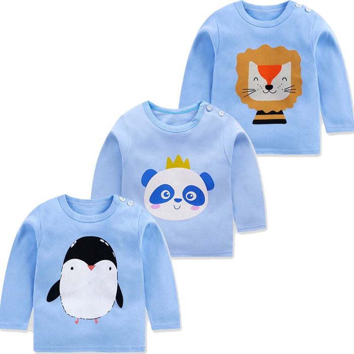 3Pcs Printed Cotton Long Sleeves T-Shirts Set For Baby