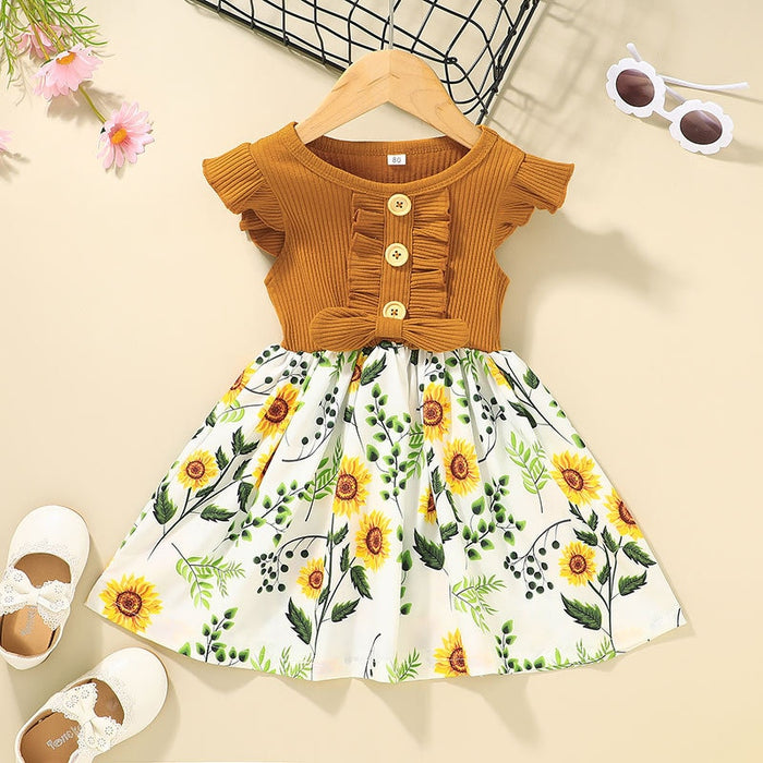 Flowers Print Party Outdoor Dresses For Girls