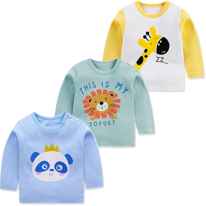 3Pcs Printed Cotton Long Sleeves T-Shirts Set For Baby